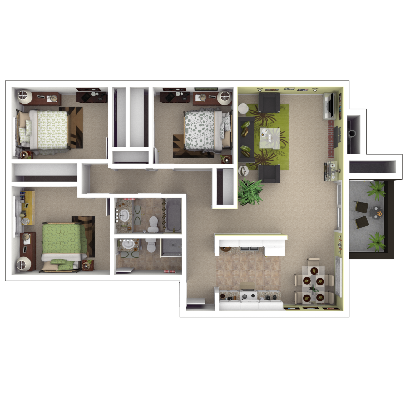 3 bed 2 bath floor plan layout