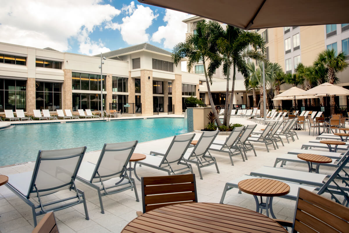 outdoor pool area with shade
