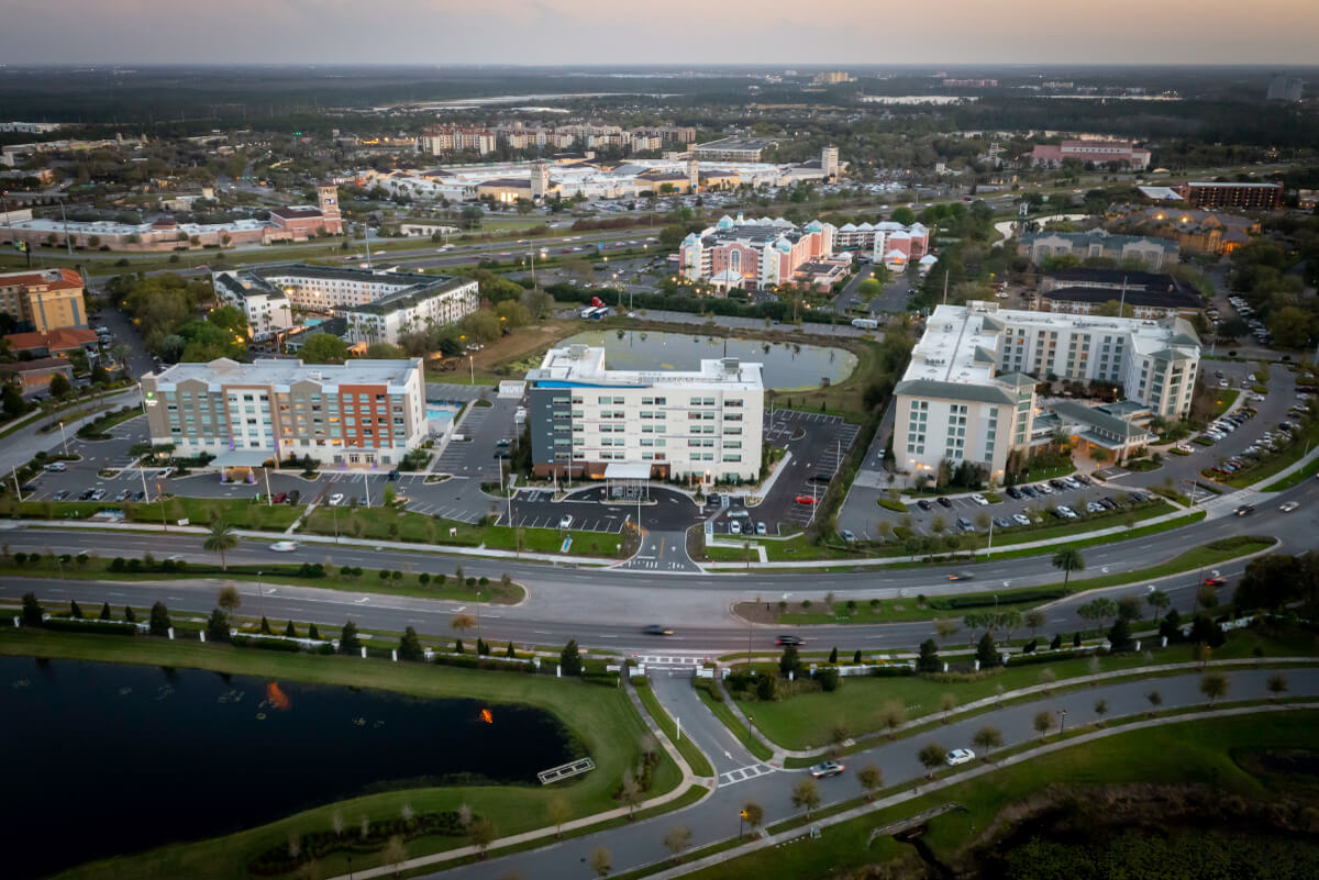 aerial view of aloft hotel