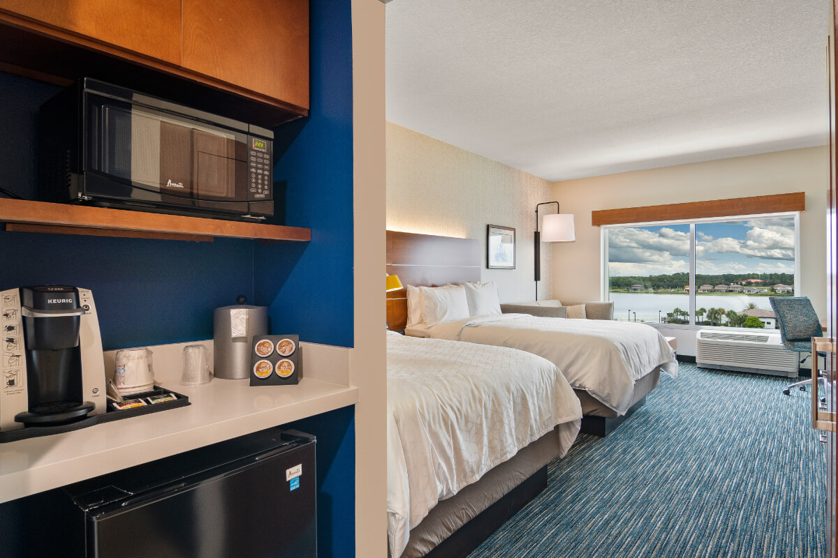 double beds of hotel room