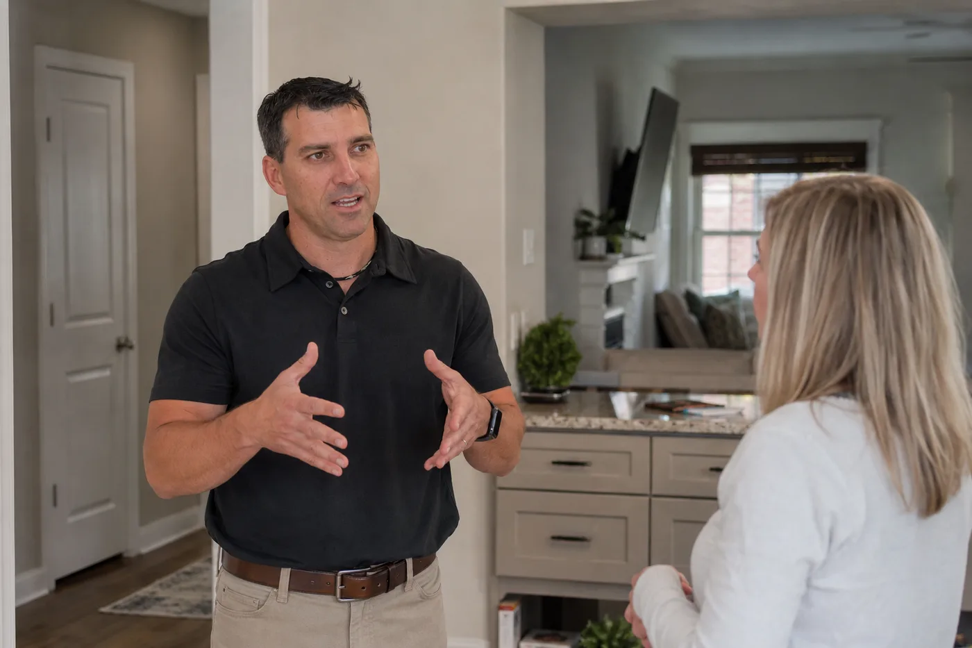 Discussing the design and scope of a remodel with a homeowner