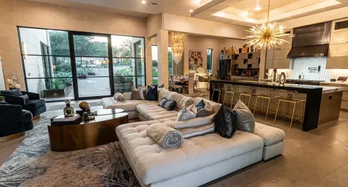 Open living area and kitchen