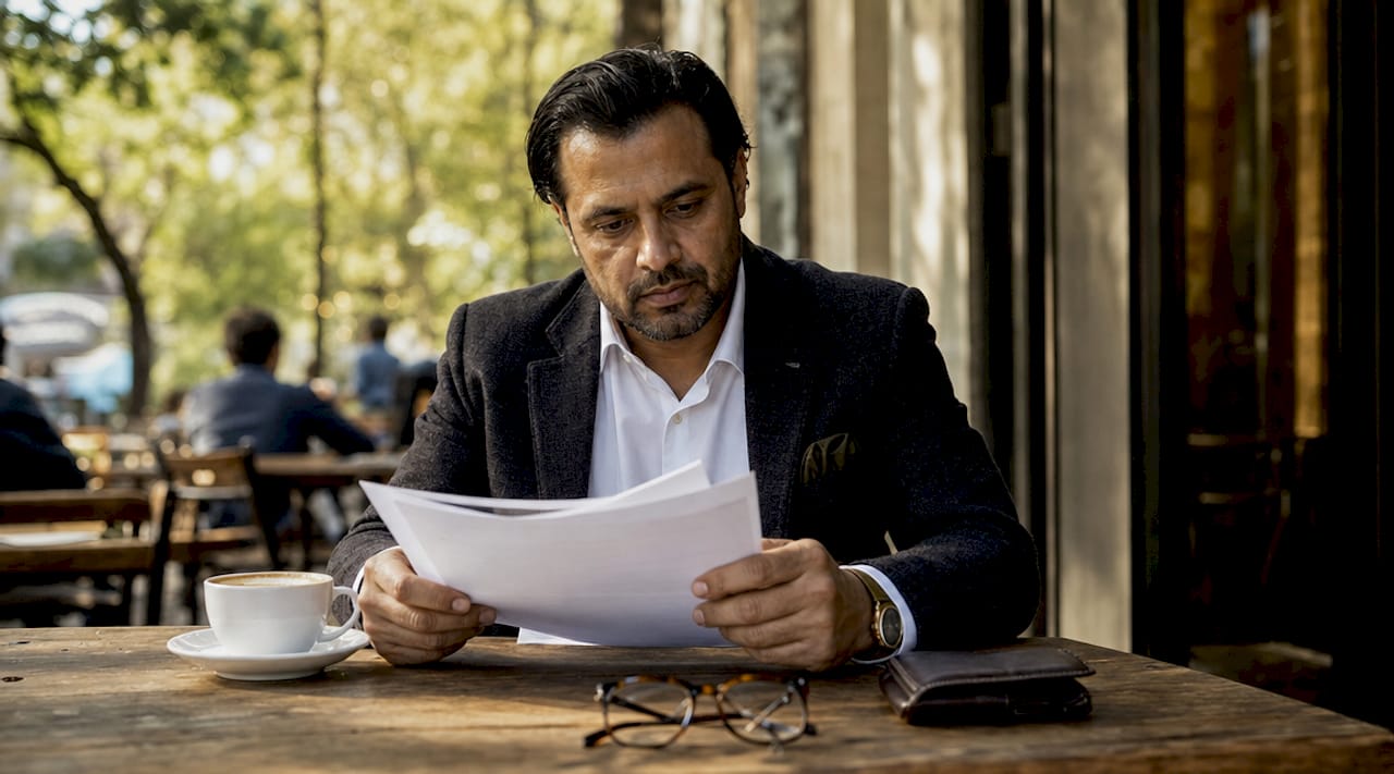 Merchant signing payment contract at café