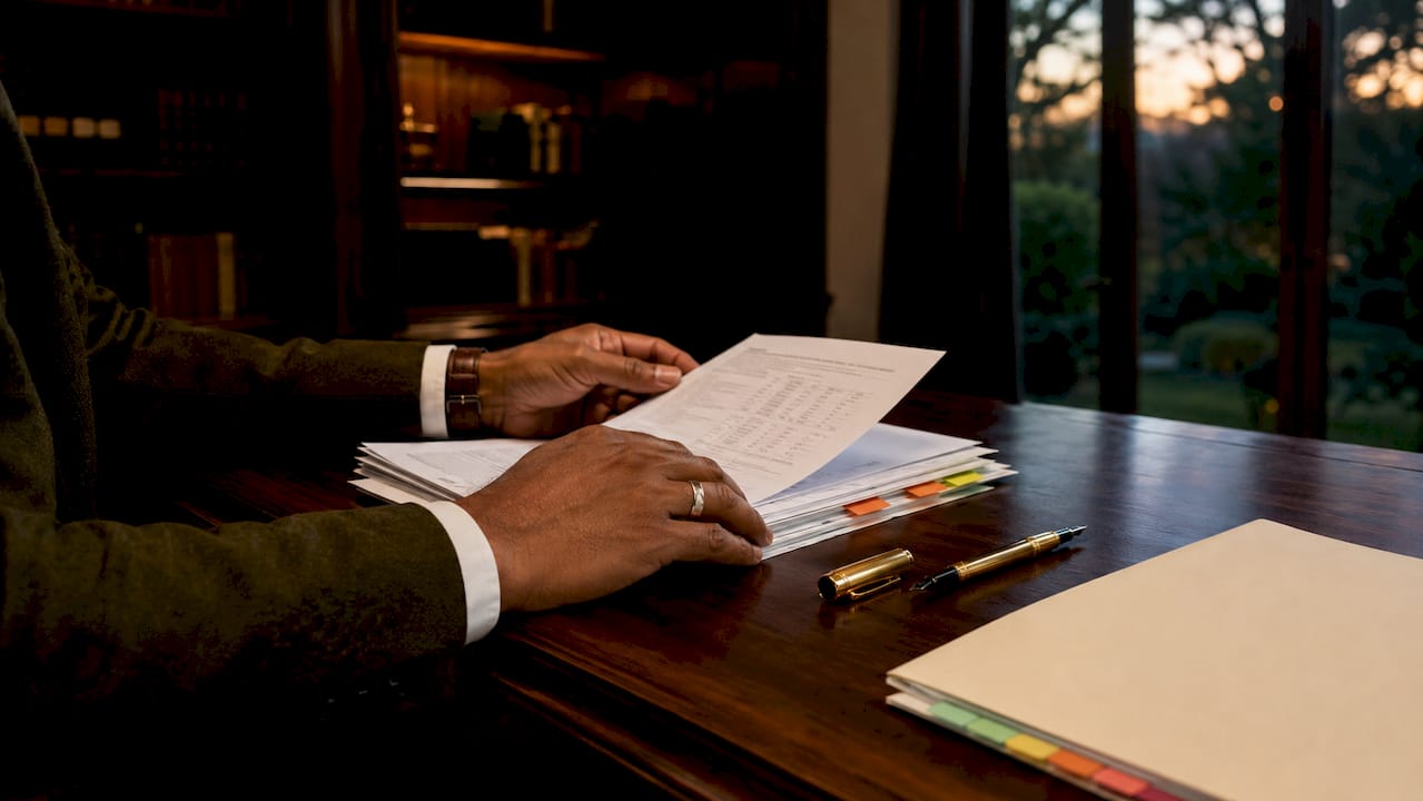 Hands sorting Visa compliance documents