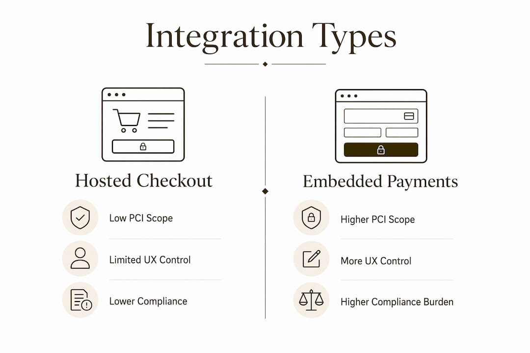 Infographic comparing payment gateway integration types