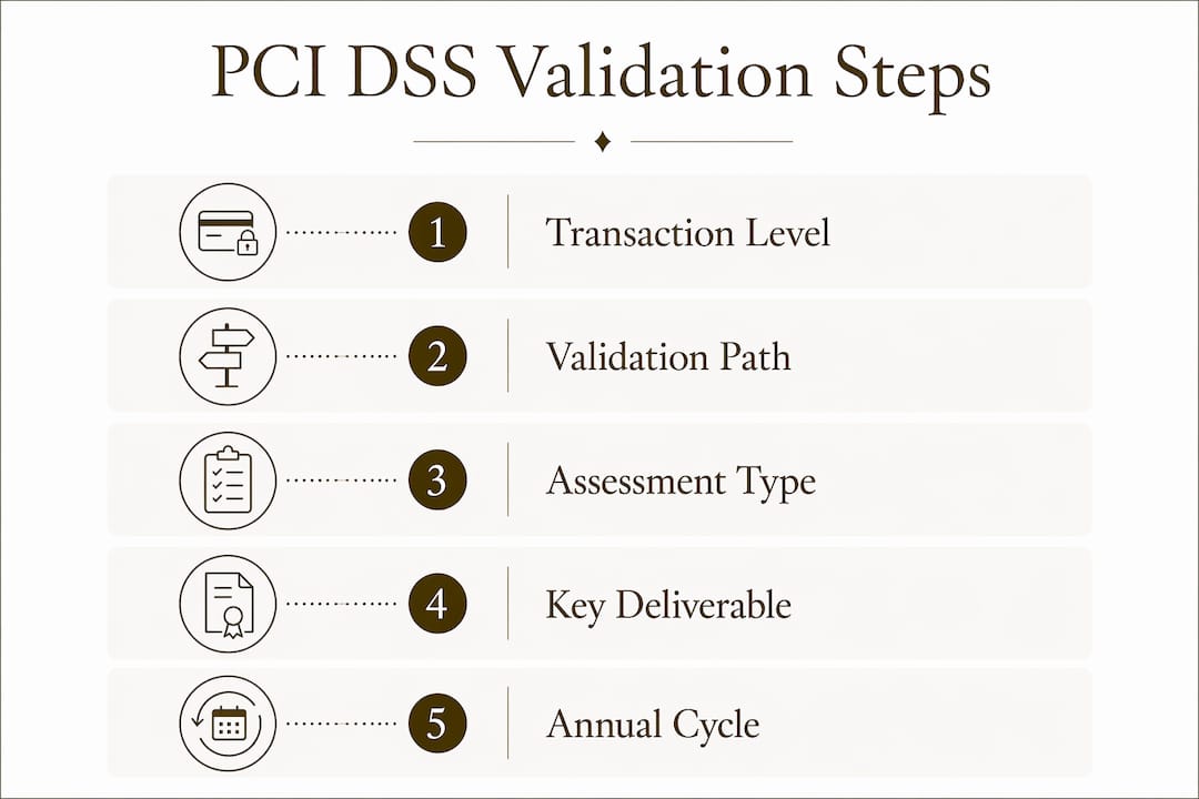 Infographic outlining PCI DSS compliance validation steps