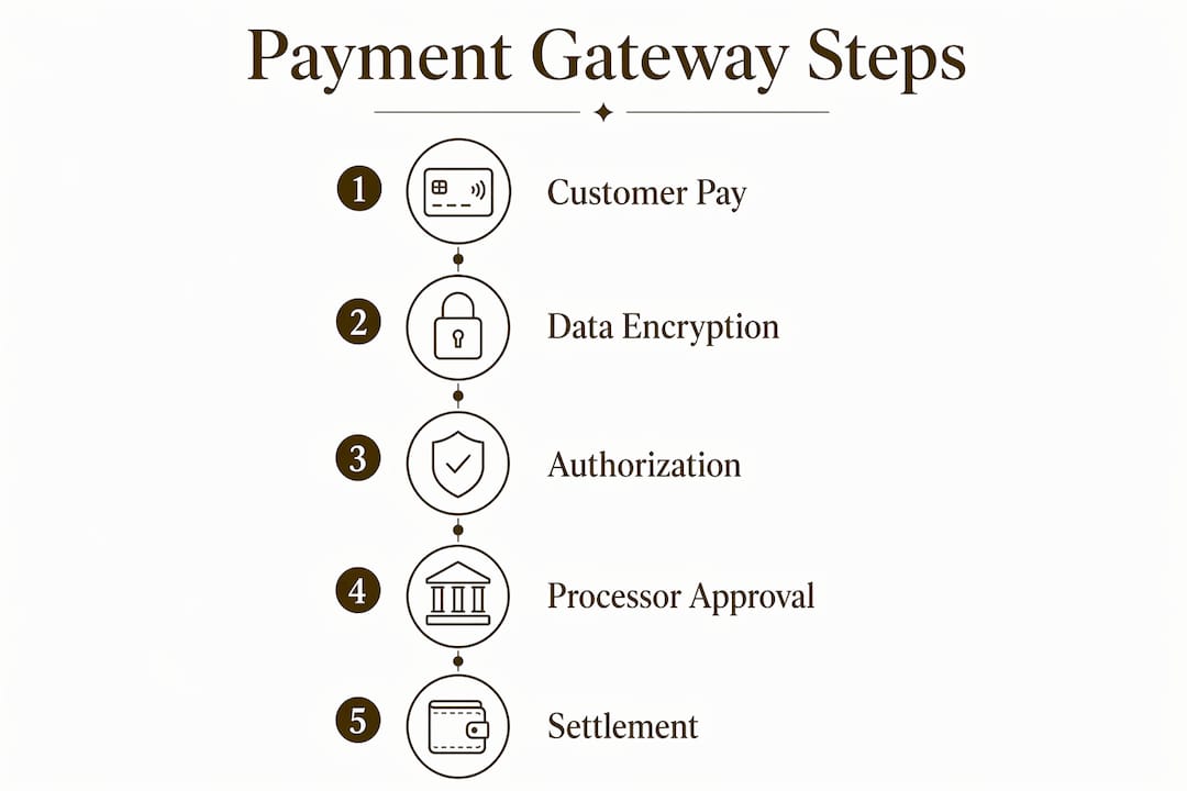 Infographic illustrating payment gateway process steps
