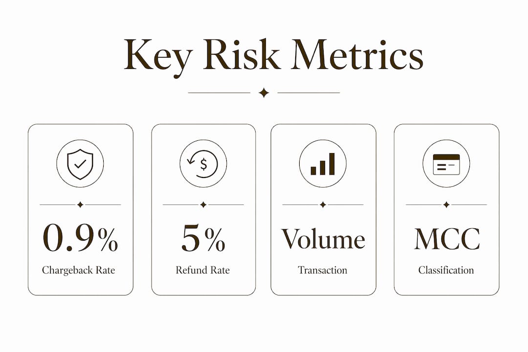 Infographic showing key merchant risk scoring metrics