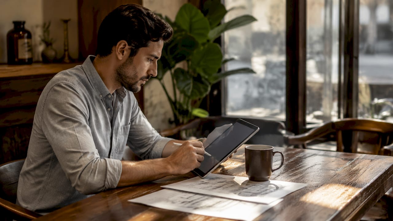 Professional managing merchant accounts on multiple screens