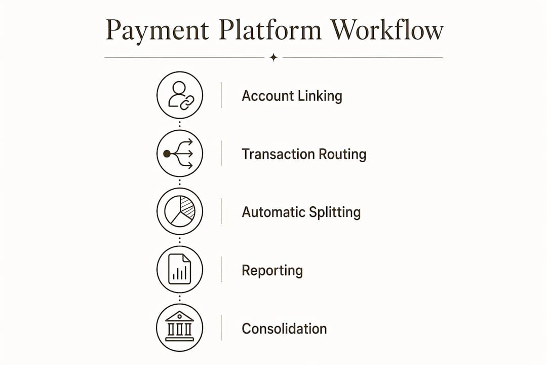 Infographic illustrating multi-merchant payment process steps
