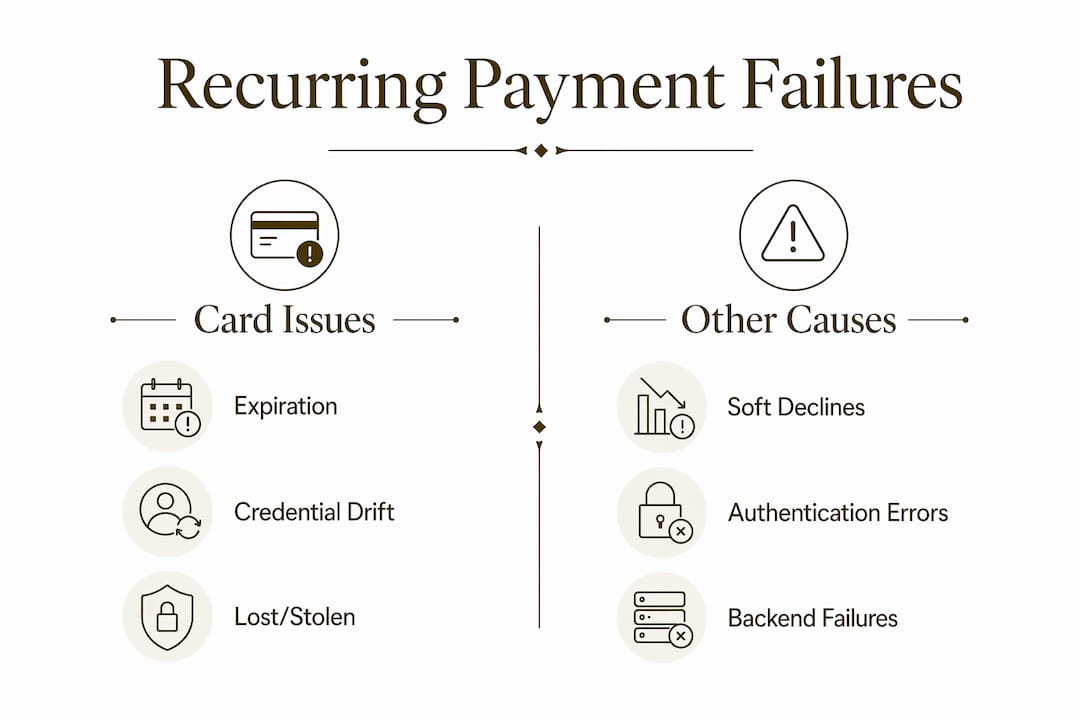 Infographic illustrating causes of recurring payment failures
