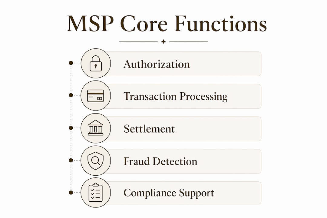 Infographic illustrating core merchant services functions