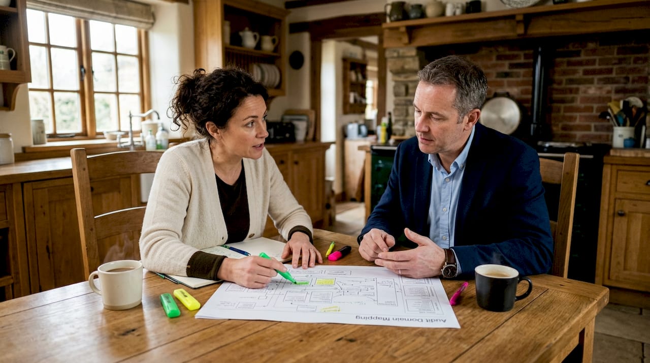 Professionals examining audit domain chart