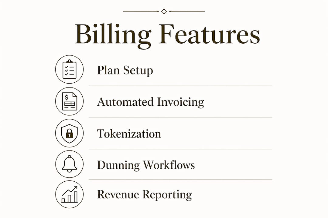 Infographic outlining key subscription billing features
