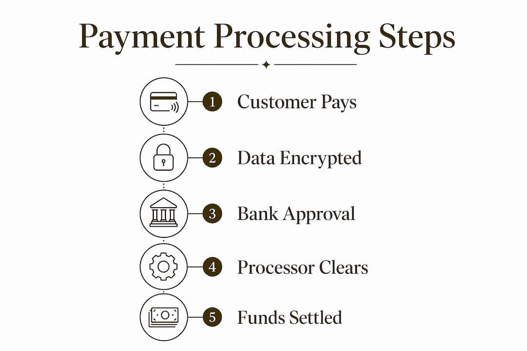 Infographic showing payment processor transaction steps
