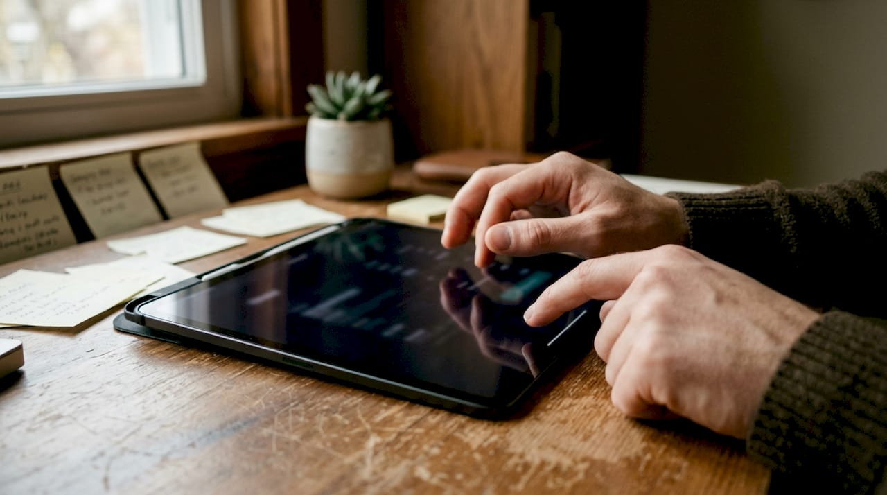 Hands interacting with ecommerce payment tablet