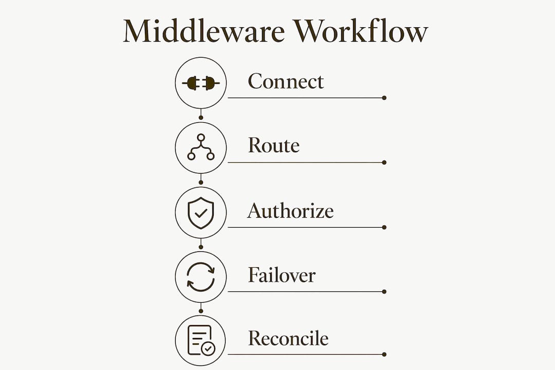 Infographic illustrating payment middleware workflow steps