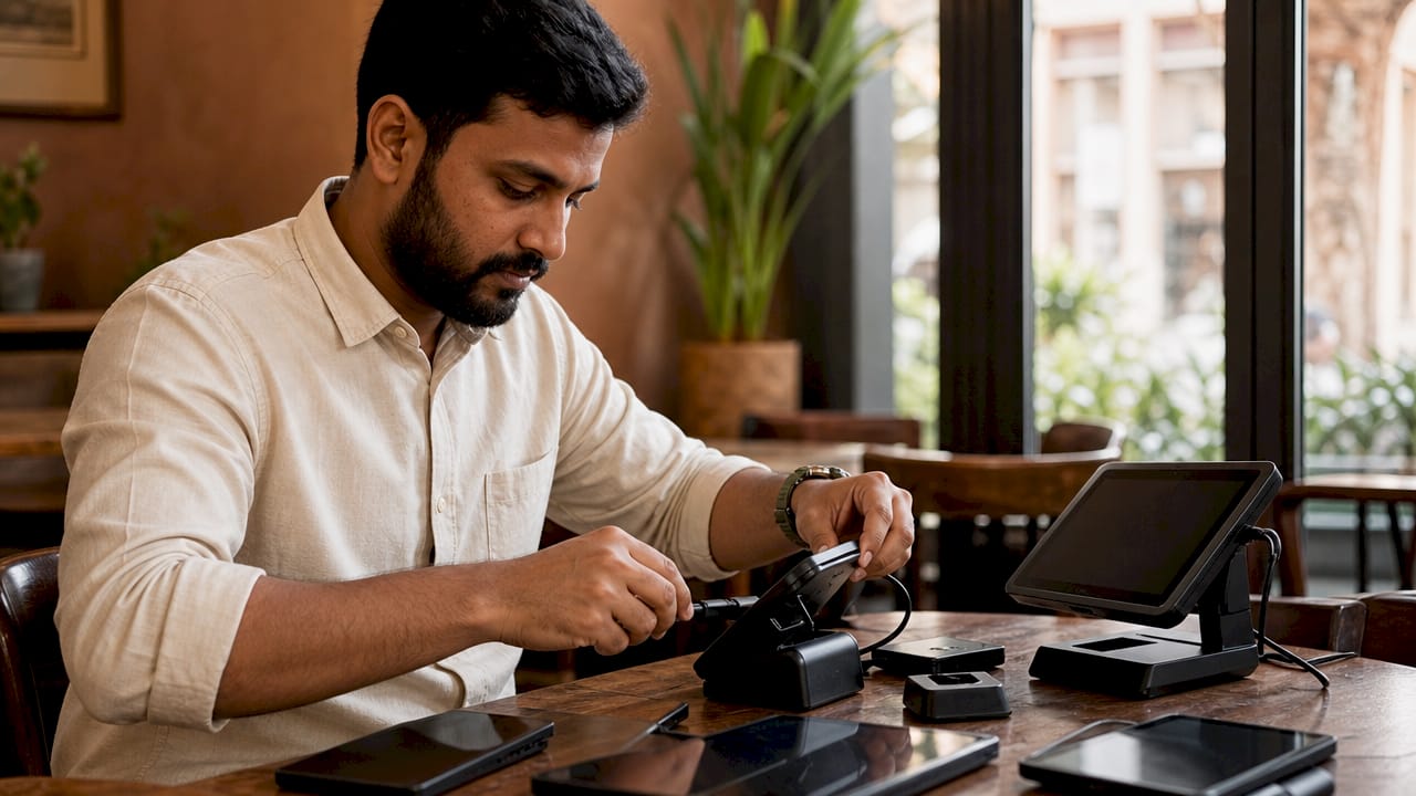 Fintech specialist configuring multi-currency devices