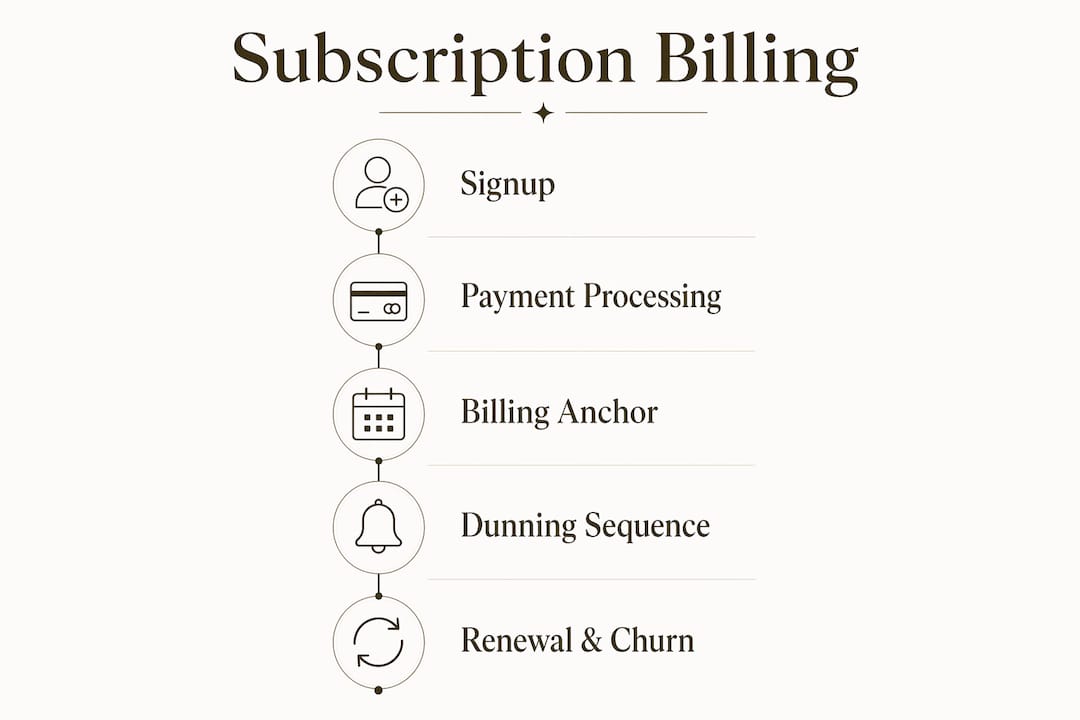 Infographic detailing subscription billing process stages