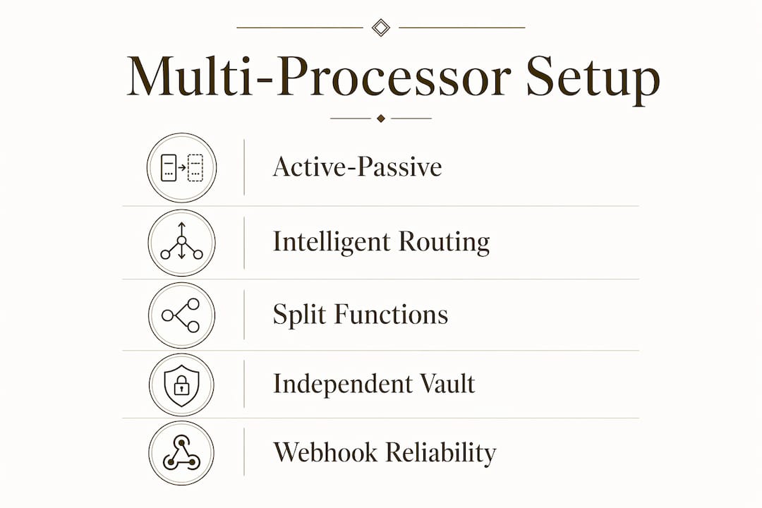 Infographic illustrating multi-processor payment setup steps