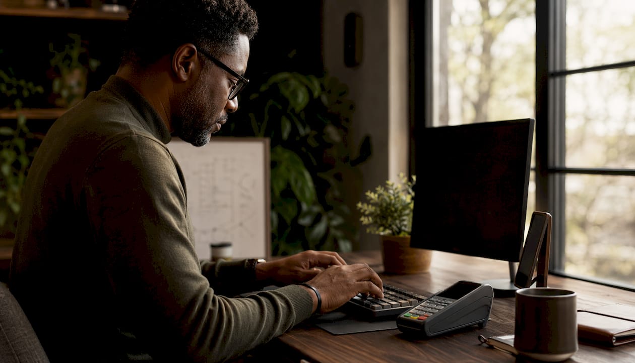 Hands typing during payment failover setup