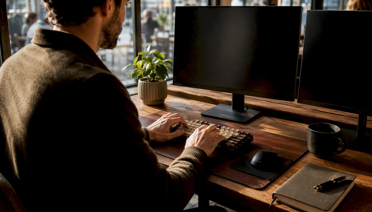 Hands typing on keyboard for security design