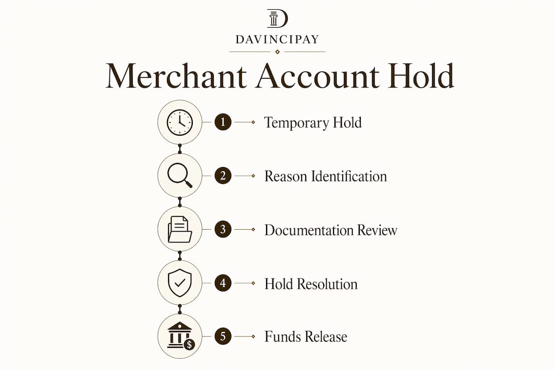 Infographic showing merchant account hold process steps