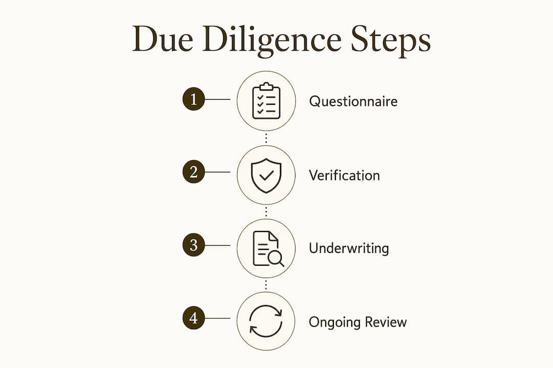 Infographic illustrating payment processing due diligence steps
