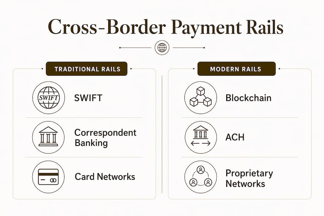 Infographic comparing traditional and modern payment rails