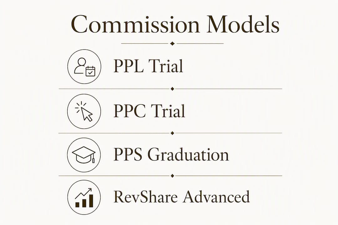 Infographic listing affiliate commission models in vertical flow
