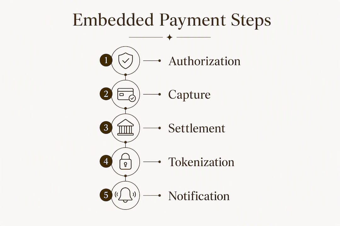 Infographic illustrating embedded payment transaction steps