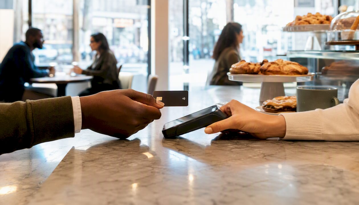 Contactless payment card transaction in café