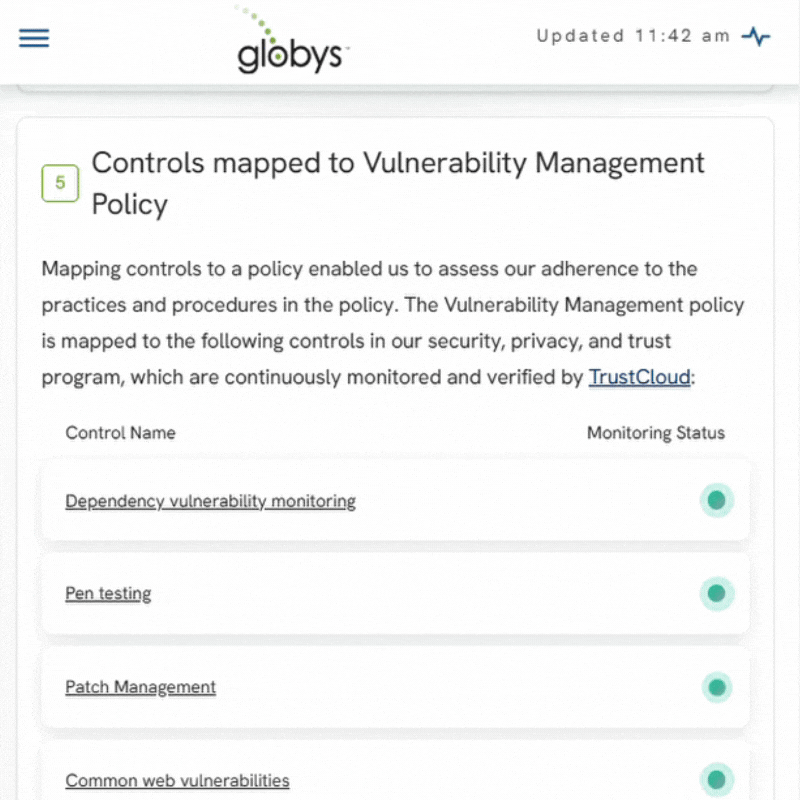 Image showing Globys live control mapping status