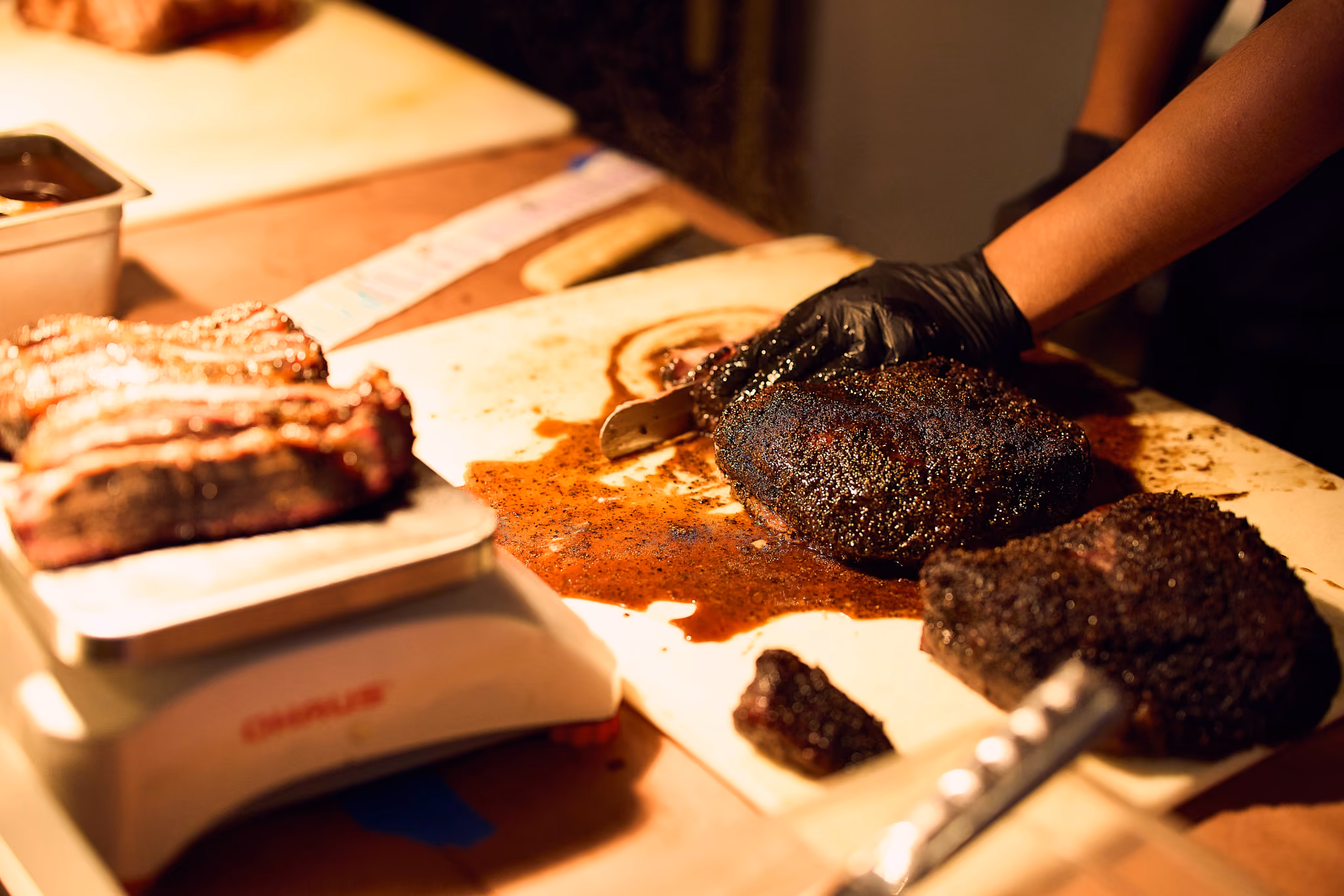 Pinkerton's Barbecue team serving guests