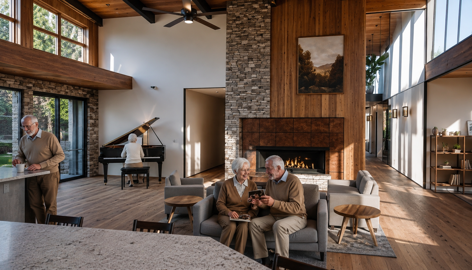 Warm, light-filled great room in an HSL community
