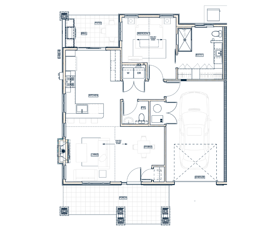 The Maverick floor plan — 1 Bedroom, 1.5 Bath, 859 sq ft