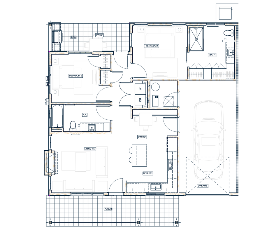 The Beckett floor plan — 2 Bedroom, 2 Bath, 1,026 sq ft