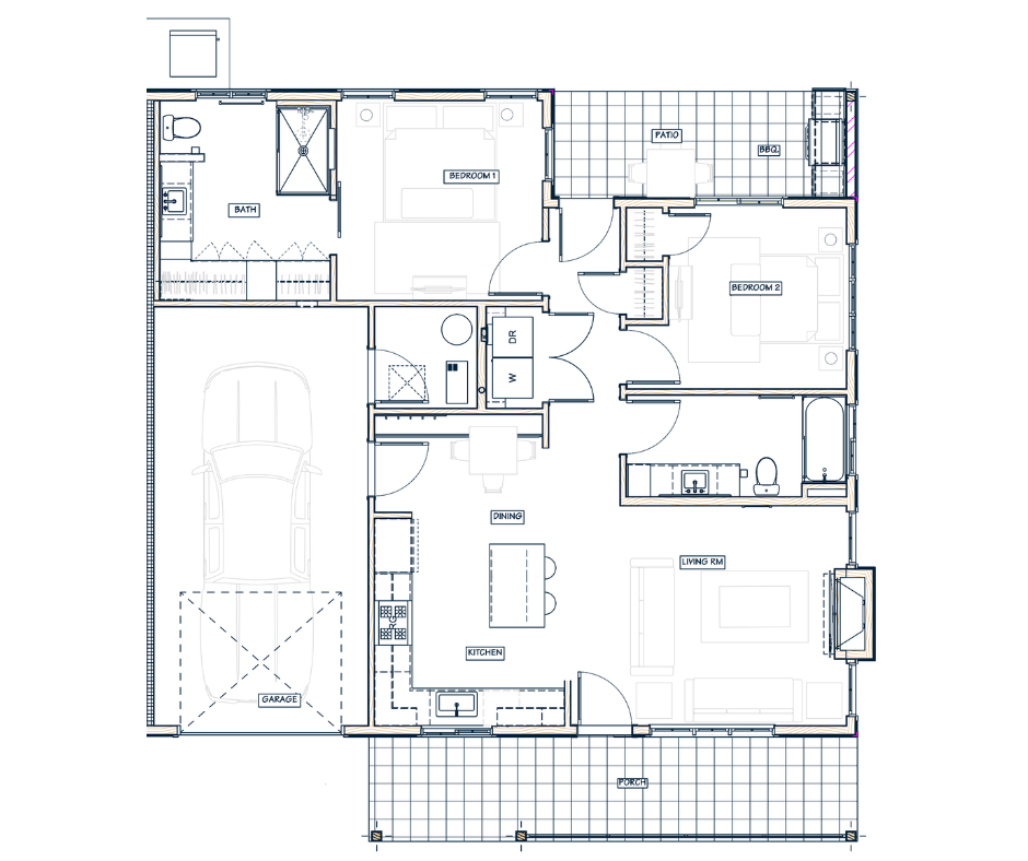 The Alder floor plan — 2 Bedroom, 2 Bath, 1,026 sq ft