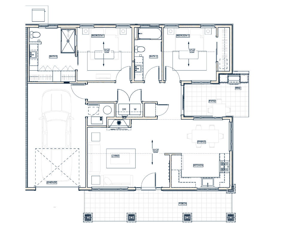 The Amberfield floor plan — 2 Bedroom, 2 Bath, 1,247 sq ft