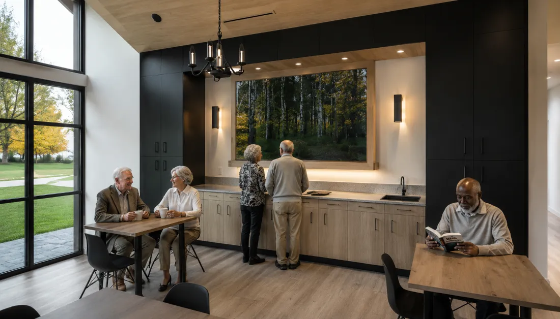 Calm, comforting dining setting for memory care