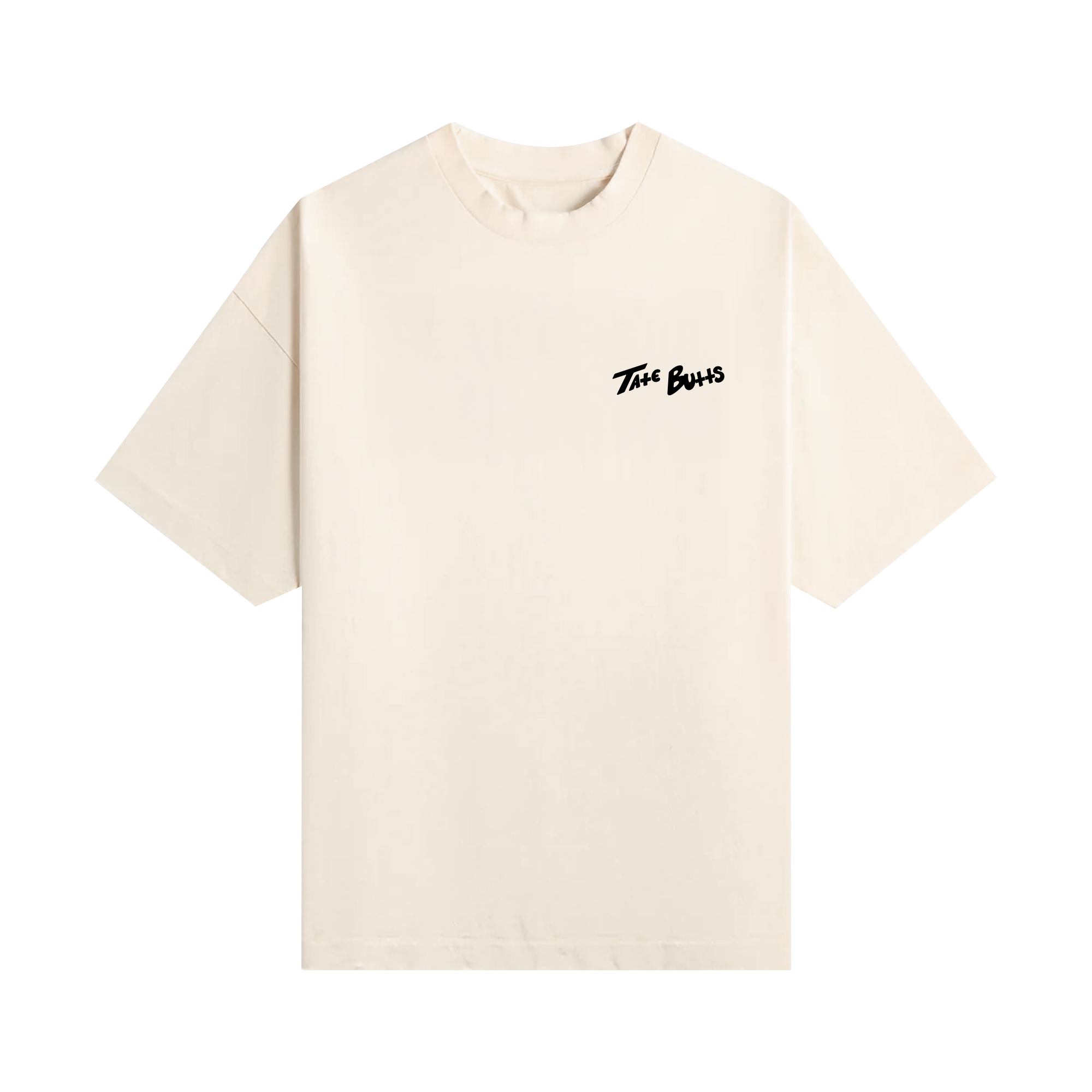 Cream-colored t-shirt with small black TB logo on upper left chest.