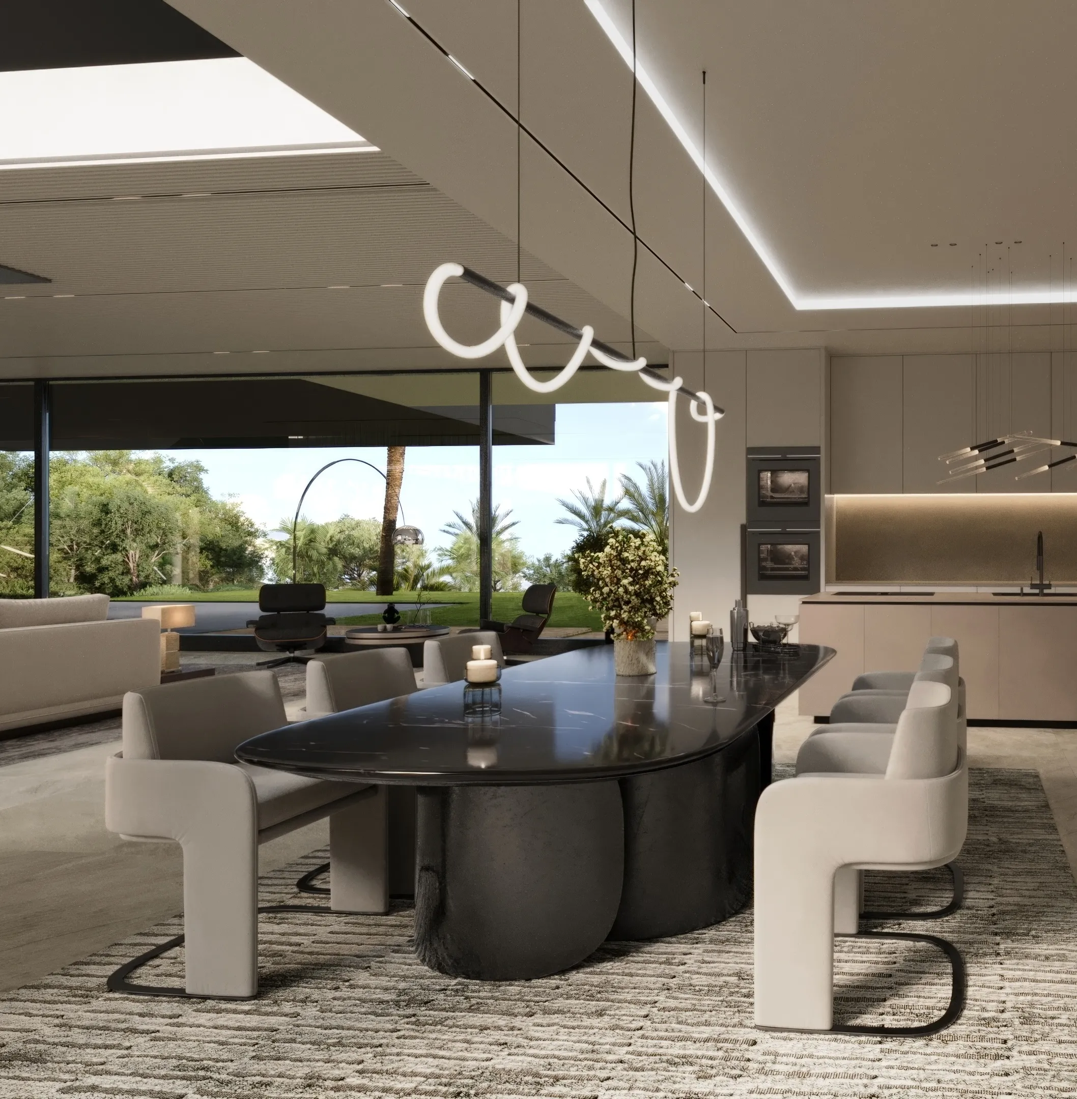 Allure coastal estate concept living area with full-height glazing and ocean views