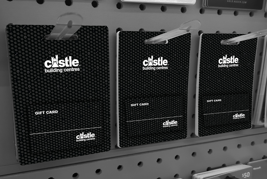 Castle Gift Cards on an in-store display