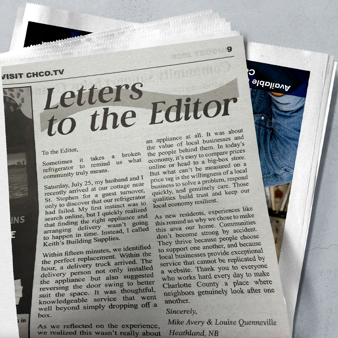 Keith's Building Supplies Letter to the Editor