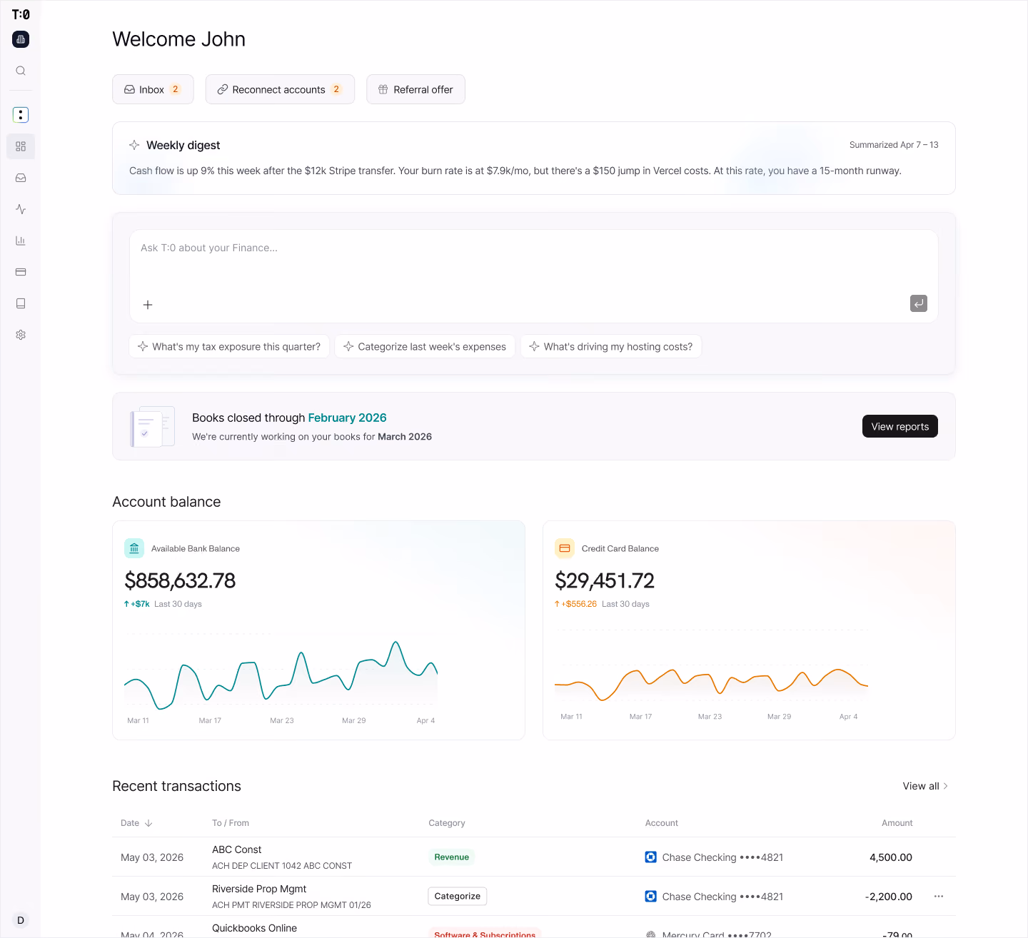 T:0 product dashboard