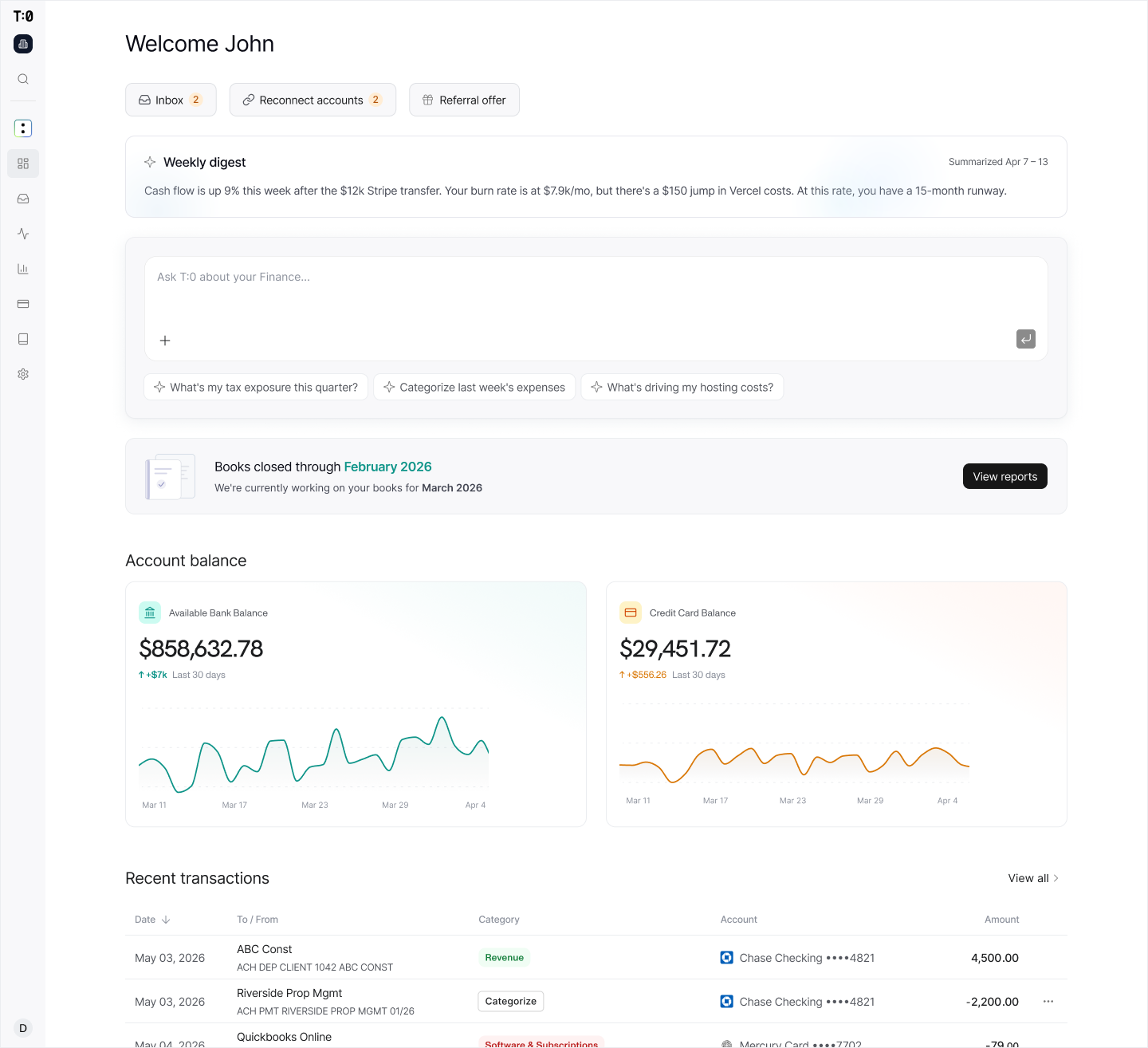 T:0 product dashboard