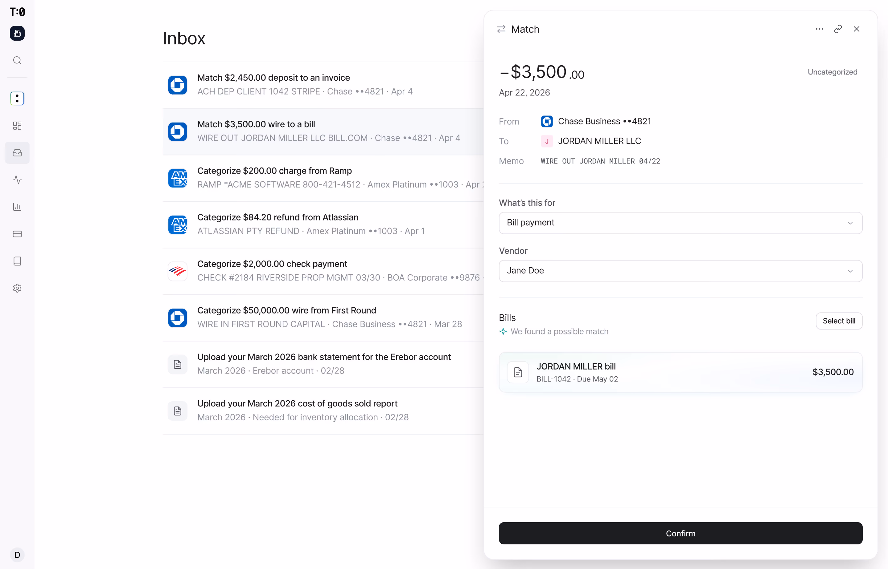 T:0 product dashboard