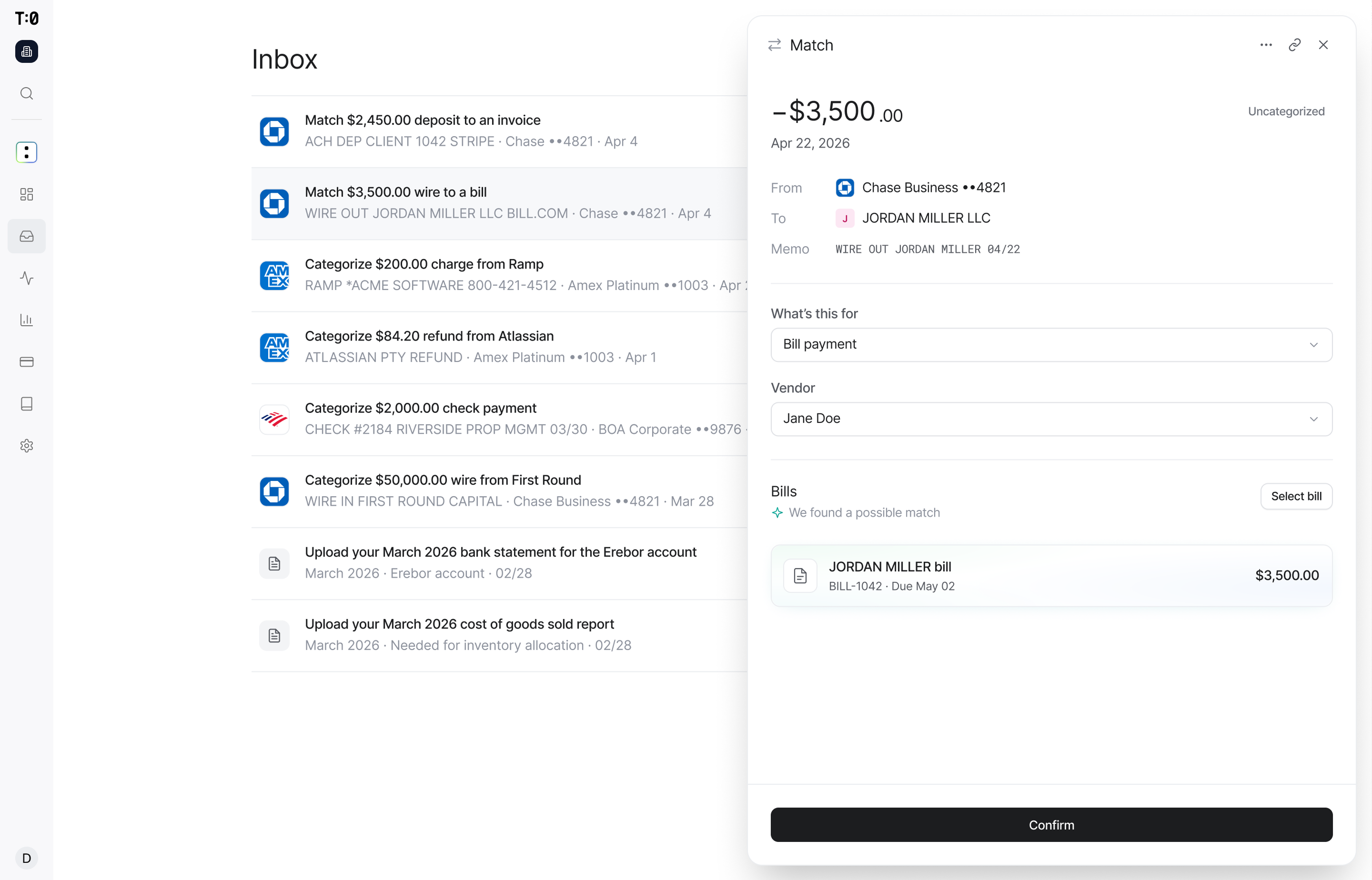 T:0 product dashboard
