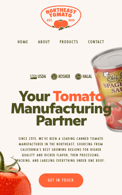 Northeast Tomato mobile website screenshot