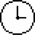 Pixel art clock showing time as 3:00 with black hands and numbers on a white face.